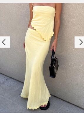 Yellow Strapless Scalloped Two-Piece Skirt Set Yellow Maxi Skirt Set